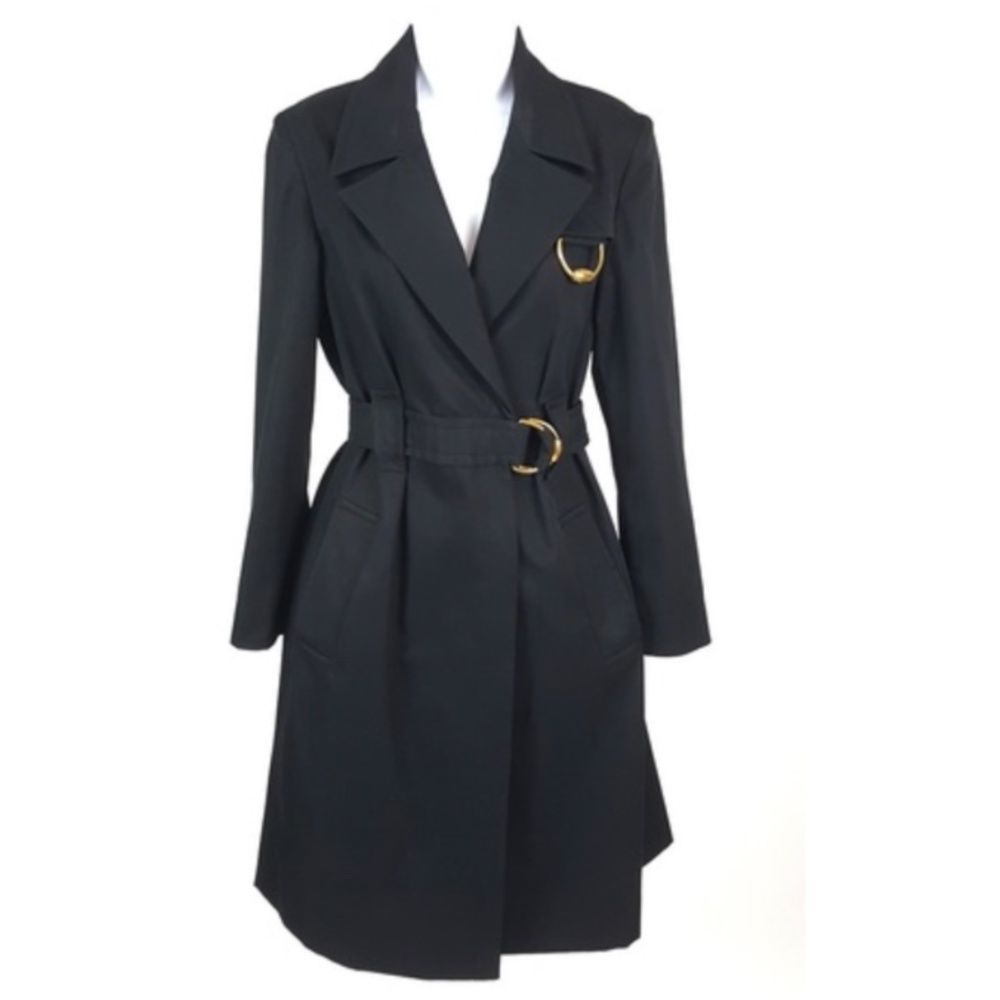 Women's Gucci Black Horesbit Belted Midi Trench Coat Jacket Size 42